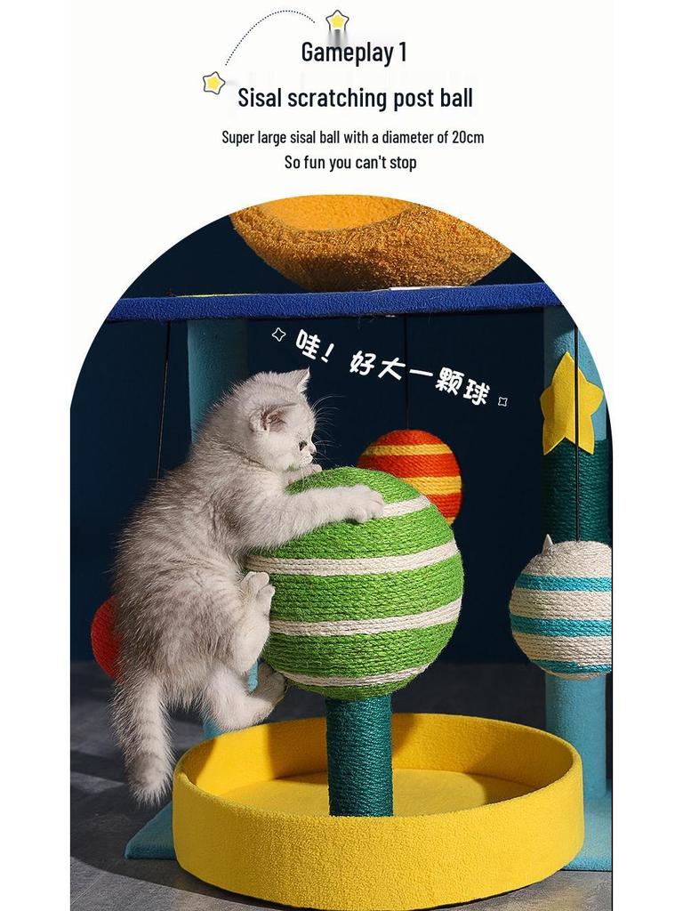 Starry Sky Cat Climbing Frame with Sisal Scratching Post and Space Capsule Bed.