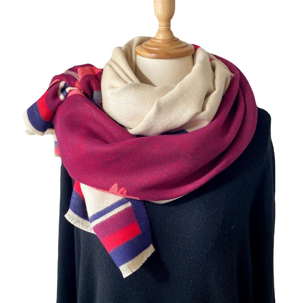 Vintage Horse Print Imitation Cashmere Short Beard Fringed Jacquard Air Conditioner Shawl Thickened Warm Decorative Scarf Scarf Women