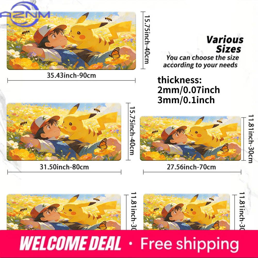 Ash Pikachu Sunny Flower Field TCG Playmat NonSlip Desk Mat 30x80x0.2cm