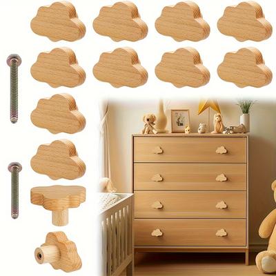 4/8 Stück böhmische Kommodenknöpfe aus natürlichem Buchenholz, Schubladenknöpfe in Wolkenform, Kommodengriffe aus Holz mit zwei unterschiedlichen Schraubengrößen, für Schränke