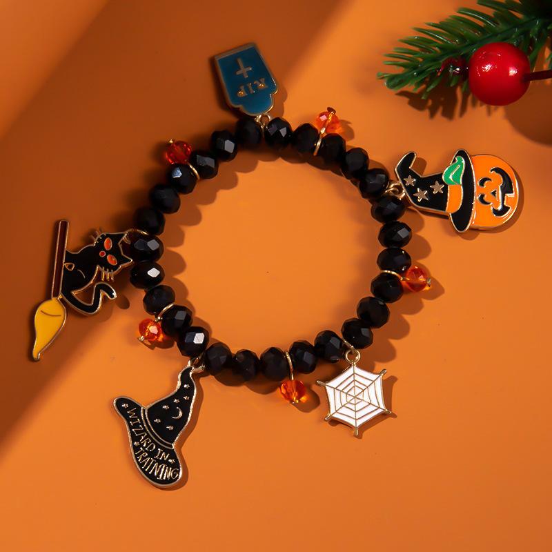 Halloween Ghost Pumpkin Spider Cat Bat Charm Bracelets for Women Funny Skeleton Skull Bracelets Jewelry Gifts
