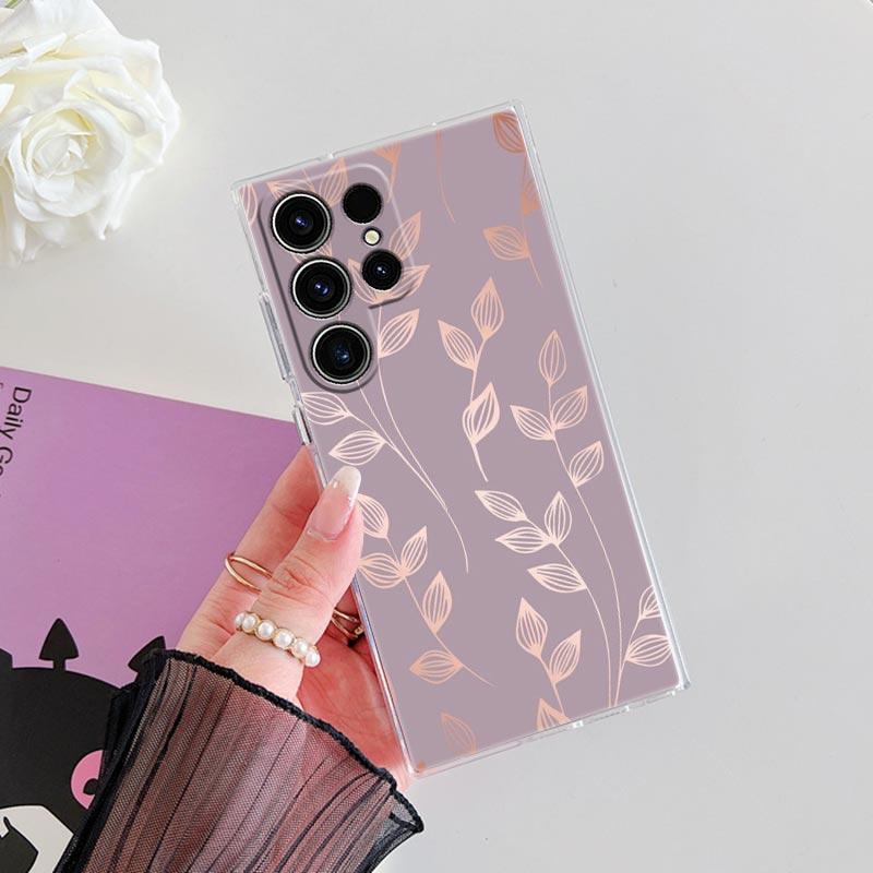 S25FE Case For Samsung Galaxy S26 S25 S24 S23 Ultra S20 S21 FE S22 Plus S26Ultra Phone Cover Pink Glitter Hearts Love Grass Leaf