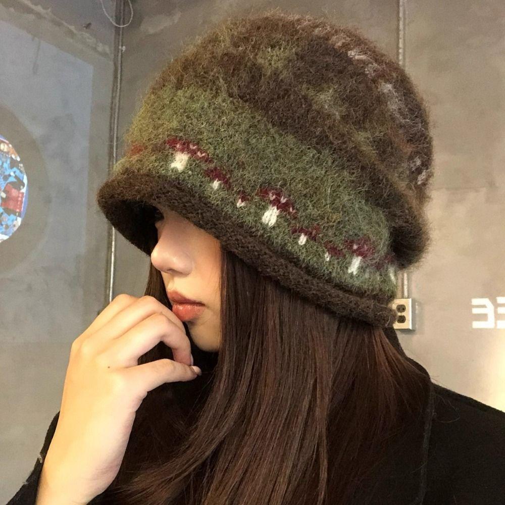 Thicken Winter Pullover Hat Ethnic Style Beanies Hat Casual Fair Isle Style Knitted Hat Outdoor