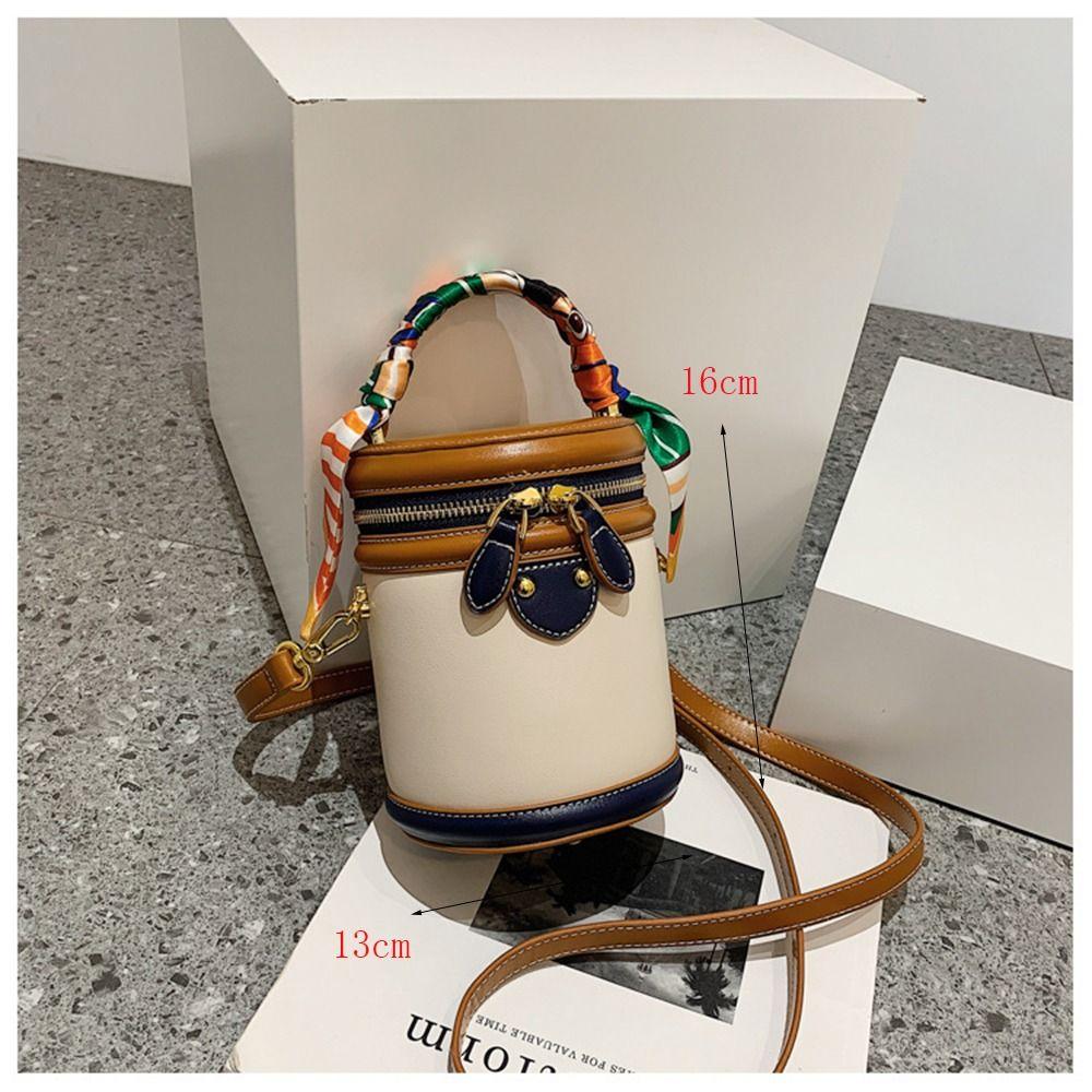 Exquisite PU Leather Bucket Bag Women New Cylinder Portable Hand Bag Large Capacity Shoulder Crossbody Bag for Travel Shopping