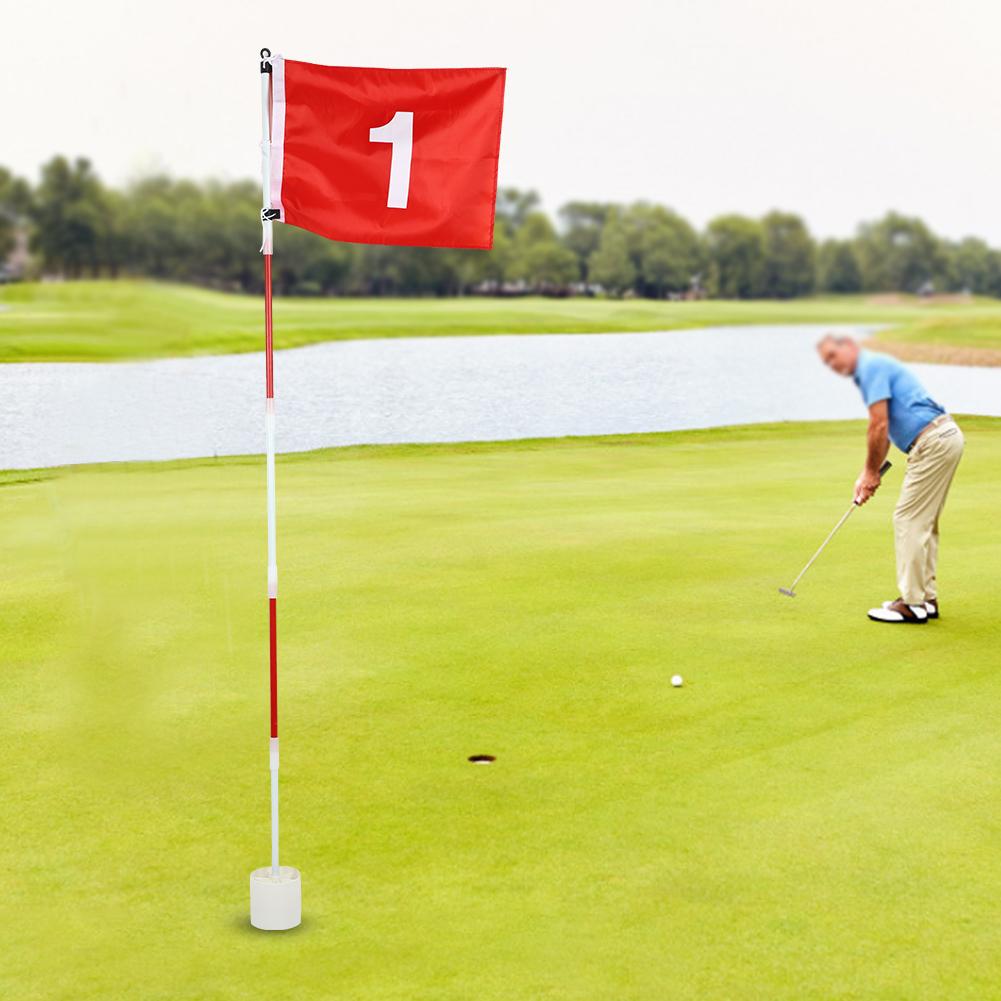 5 Sections Removable Golf Putting Green Flagpole and Hole Cup Set Practicing Accessory with Red Flag