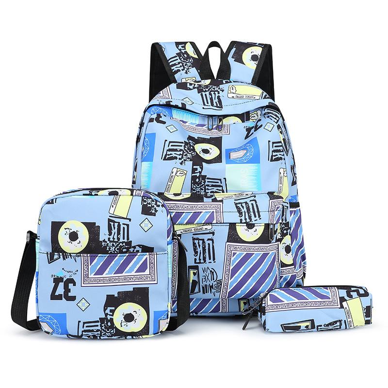 3-piece geometric graffiti Elementary school bags set New high-capacity outdoor travel backpacks student schoolbags kids bookbag
