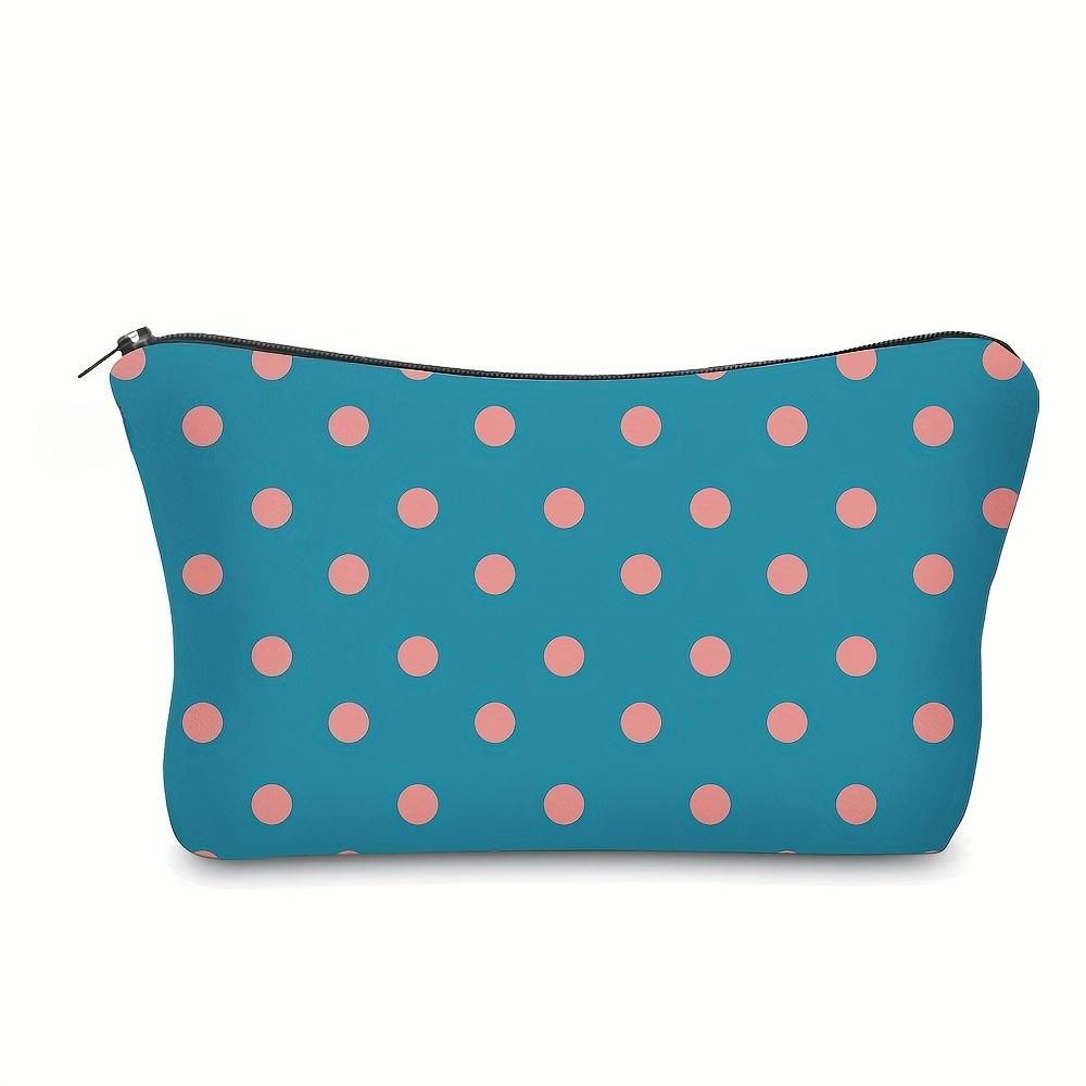 Chic Polka Dot Polyester Makeup Bag Cute Fashionable Cosmetic Pouch with Zipper, Portable Travel Organizer Gift Toiletry Bag