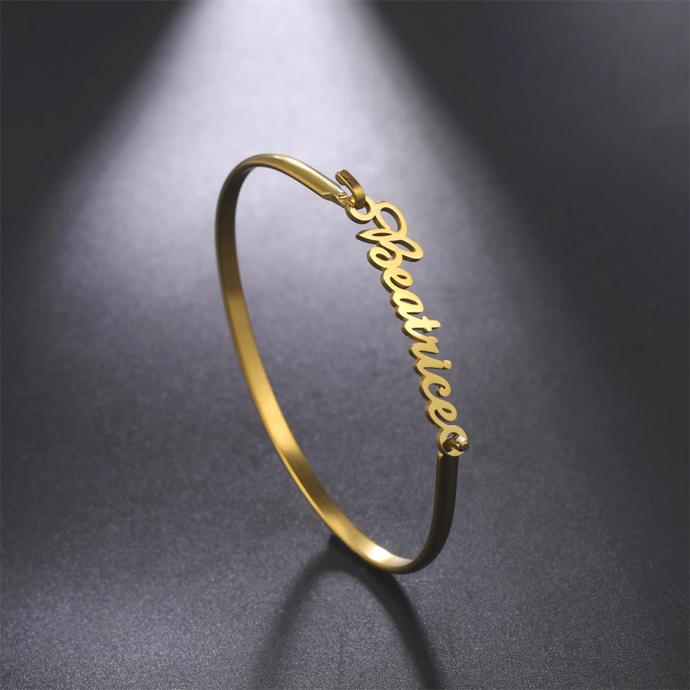Customized Name Bangles Stainless Steel Custom Name Personalized Letter Arabic Hebrew Jewelry Fashion Valentine's Day Gifts