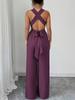 European Women's 2025 V-Neck Backless Cross-Waist Wide-Leg Jumpsuit