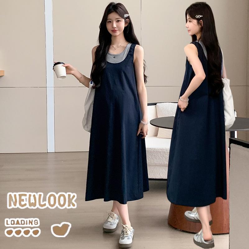 2026 Summer Sweet Maternity Sleeveless High-Waisted Vest Dress - Trendy Age-Reducing, Two-Piece Look