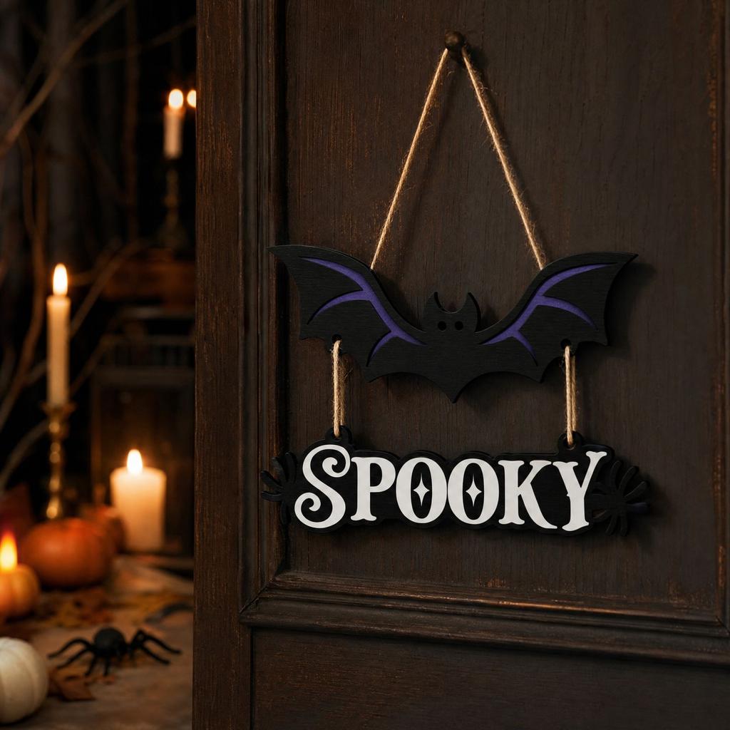 Wooden Halloween Hanging Sign Decoration for Party Home Mantel Porch