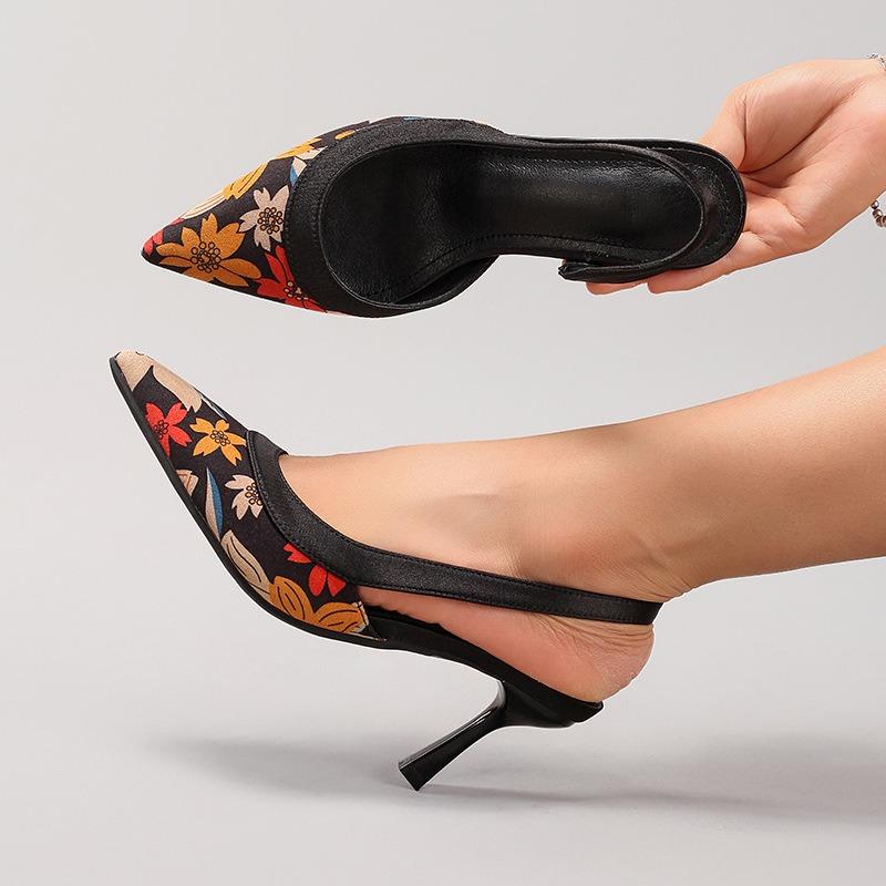 Elegant Print Design High Heels Women Fashion Pointed Toe Back Strap Stiletto Sandals Luxury Banquet Slingback Designer Shoes