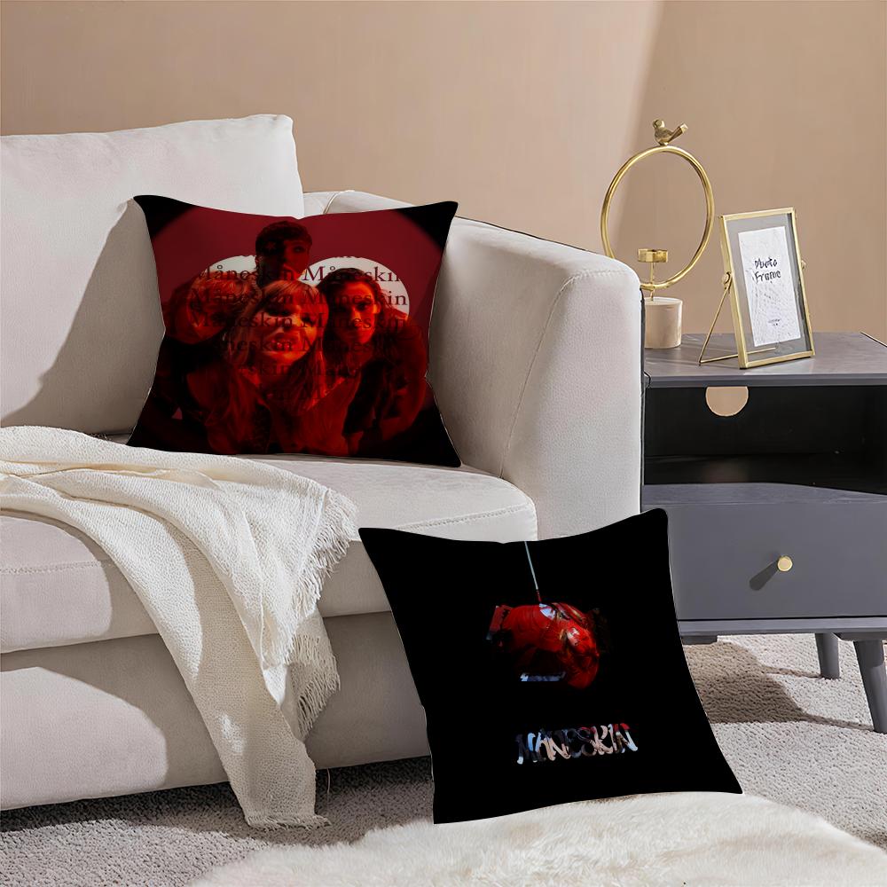 Hot Pop Rock Band M-Maneskin Pillow Case Double-Sided Printing Short Plush Sofa Cushion Cover Bedroom Bedside Pillow