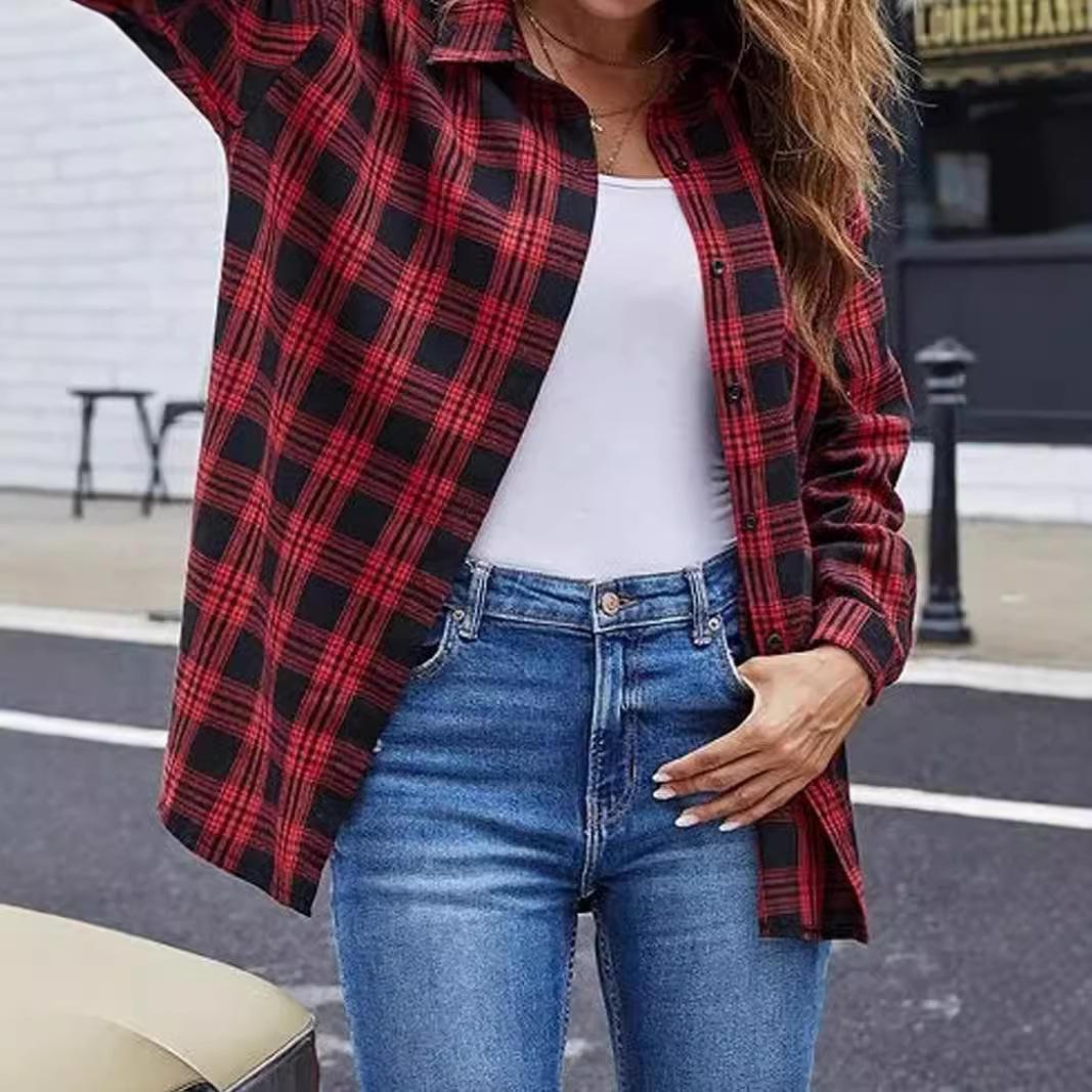 

Women s Plaid Loose Cardigan - New European & American Fashion for Autumn/Winter 2024 XXL