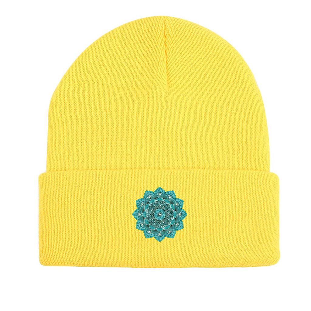 Green Datura Flower Winter Knitted Hat Beanie, Woman Cap Soft Warm Leisure Pompom Beanies Knitted Cap Beanie