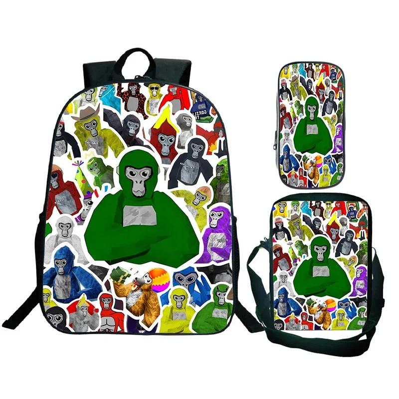 Spiel Gorilla Tag Druck Rucksack mit Umhängetasche Federmäppchen Jungen Lustiger Cartoon Schultasche Wasserdicht Kinder Schulrucksack 3er Set