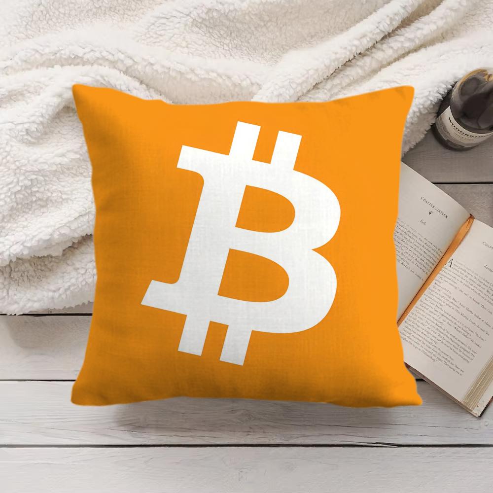 Housse de coussin Bitcoin Cryptomonnaie Btc Peluche Courte Soie Fermeture Éclair Invisible Anti-poussière Housse de Coussin de Canapé Pour Décoration Intérieure
