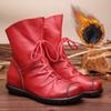 Womens Mid-Calf Leather Martin Boots Vintage Warm Chunky Heel Casual