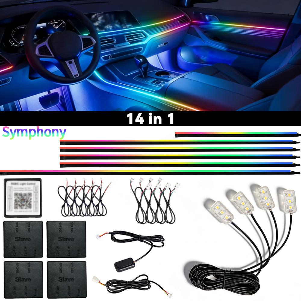 6/10/18 In 1 Car Ambient Light For BMW 64 Colors RGB Symphony Hidden LED Neon Strip Music APP Control Interior Atmosphere Lamp