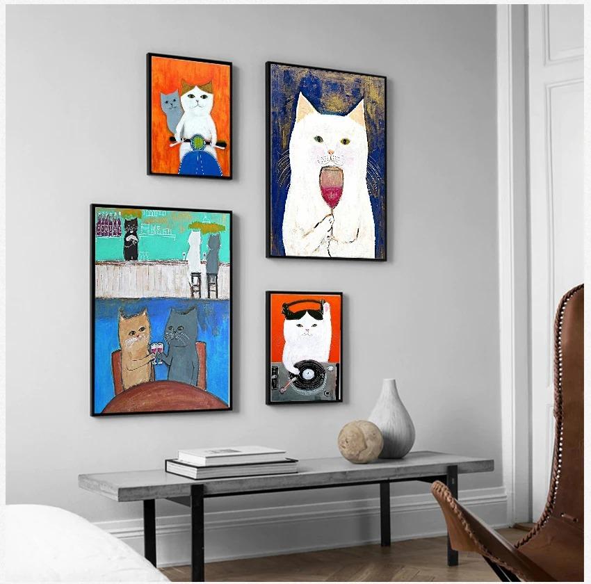 Wall Art Pictures For Living Room Kid's Bedroom Nursery Cuadros Home Decor Cartoon Cat Posters And Prints Canvas Oil Painting