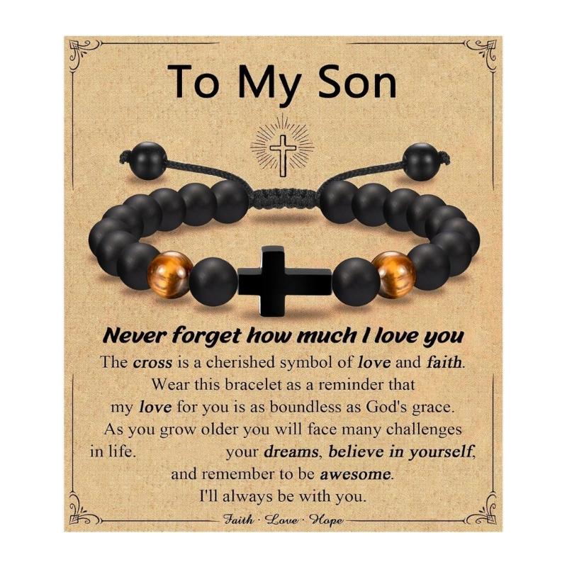 Adjustable Beaded Crosses Bracelet for Boys Religious Ceremony Christening Confirmation Gifts Godson Grandson Nephew
