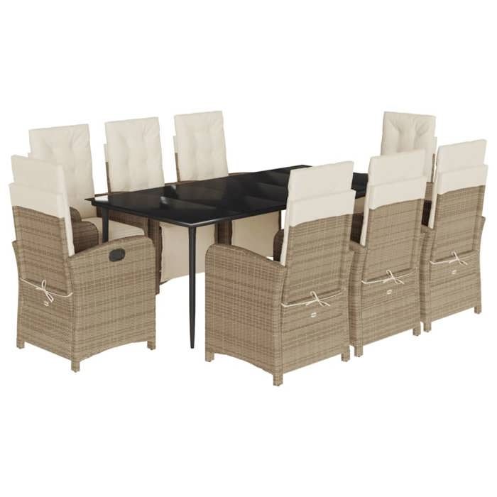 VidaXL Ensemble à Manger de Jardin avec Coussins 9 pcs, Table et Chaises avec Dossier et Repose-pied Réglables 3212576