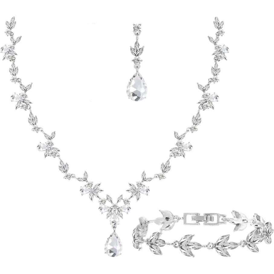 Luxury Crystal Water Drop Bridal Wedding Dress Set Necklace Earrings Bracelet Three-Piece Set