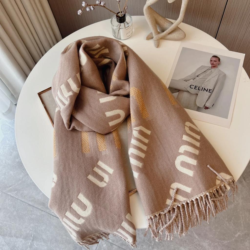 New Scarf Women Winter Color Matching Warm Scarves Imitation Cashmere Letters Double-Sided Thickened Air Conditioner Shawl