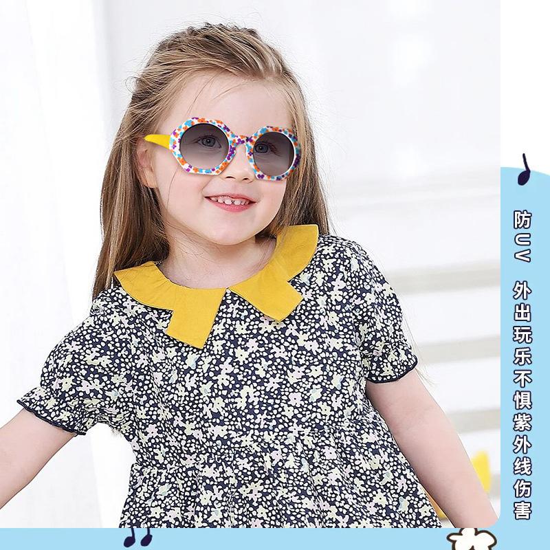 2025 New Polygonal Children's Girls, Fashionable Printed Cute Sunglasses For Summer Outings, Baby Sunshade Glasses