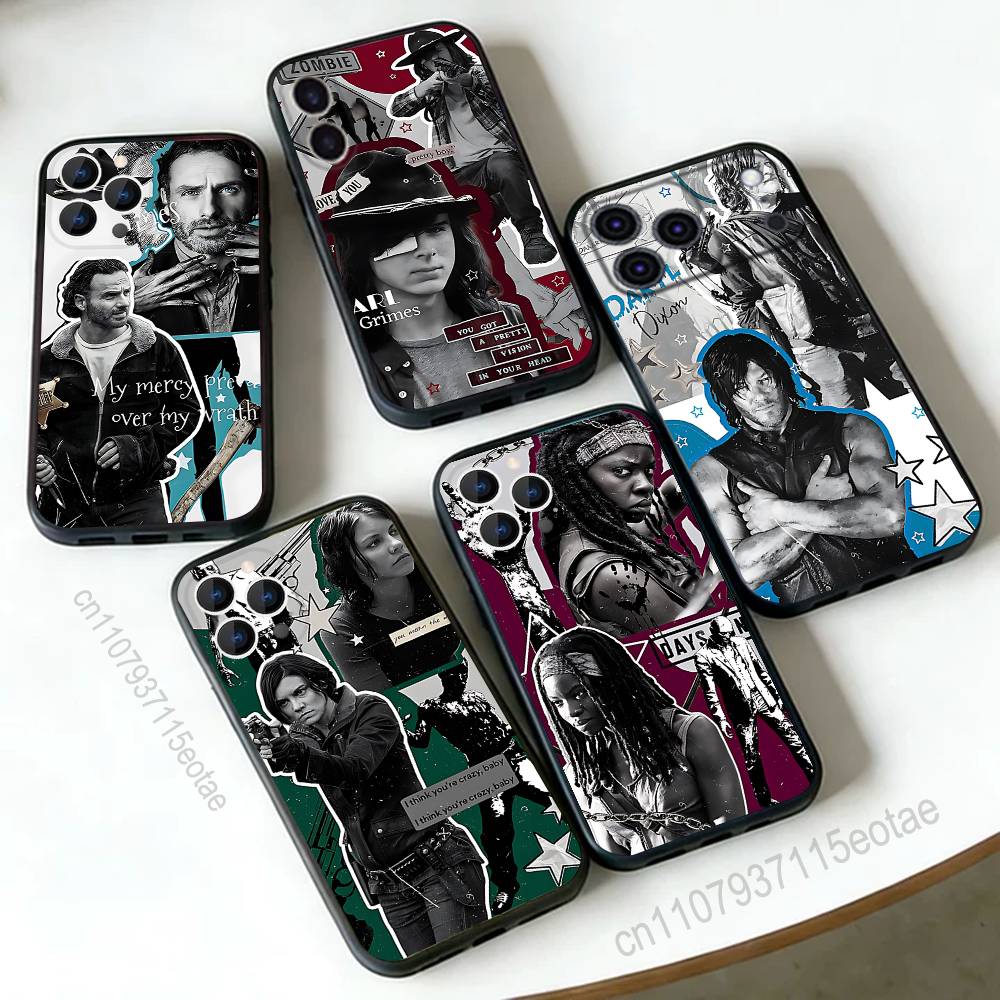 TWD Walking Dead Character Phone Case Silicone Soft For IPhone 16,17,15,11,13,12,14,Mini,Pro,Max,Plus,Air,E Black