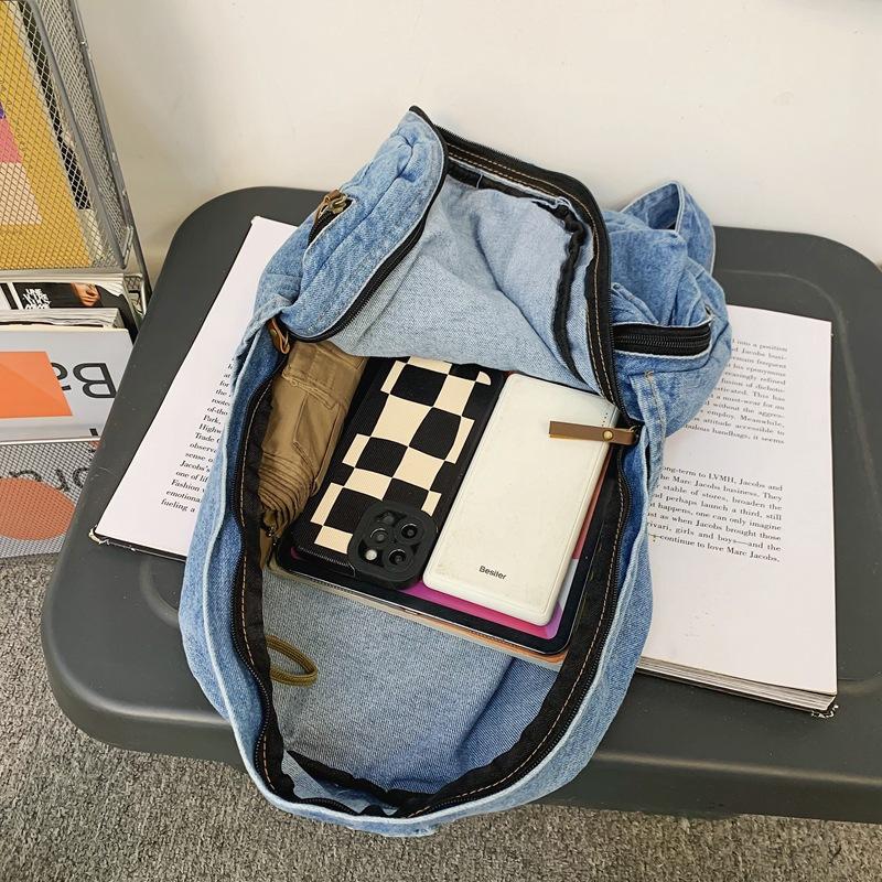 Schoolbag1011 Large Capacity Denim Backpack Women's Backpack, New Style Seasonal Minister Bag, Harajuku-style Student Travel Handbag