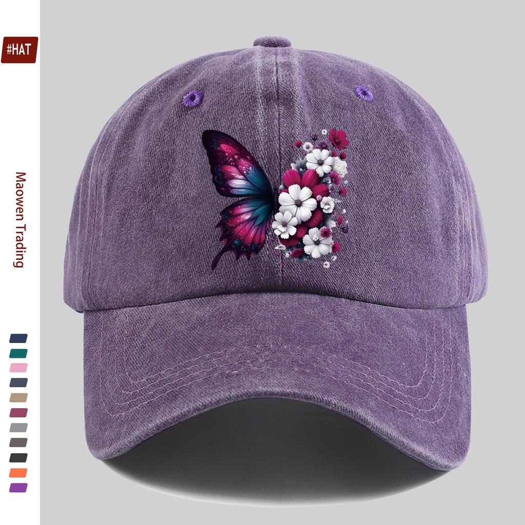 pc Women Vintage Trucker Dad Hat with Butterfly Floral Print Adjustable Buckle Closure Lightweight Baseball Cap Suitable
