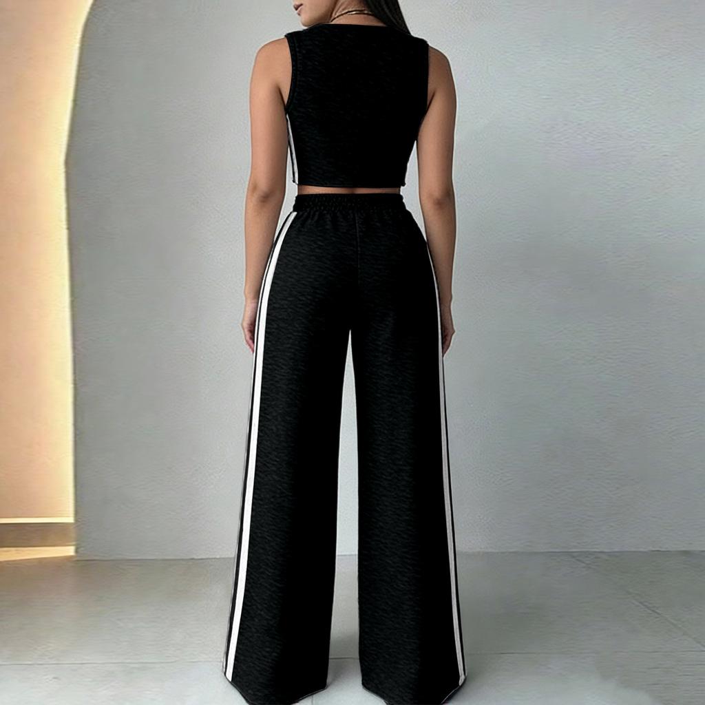 Damen Farbe Lässig Mode Ärmellose Weste und Hose Zweiteiliges Set