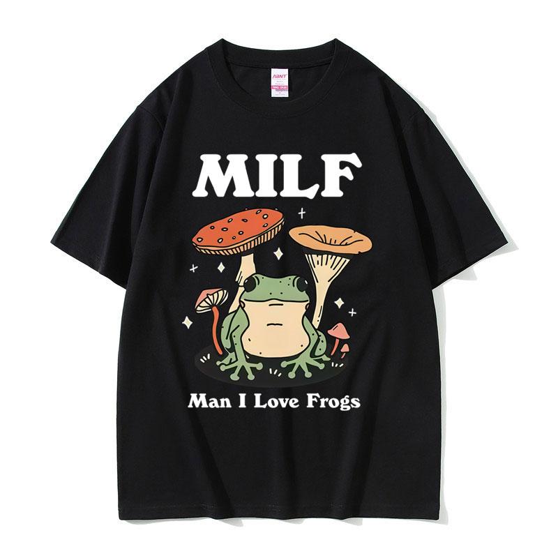 Lustige MILF Mann Ich Liebe Frösche Meme Grafik T-Shirts Humor Froschliebhaber T-Shirts Herren Damen Mode Sommer Kurzarm T-Shirt