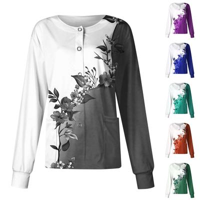 Women's Casual Long-sleeved Single-breasted Floral Printed Protective Clothing Cardigan Top