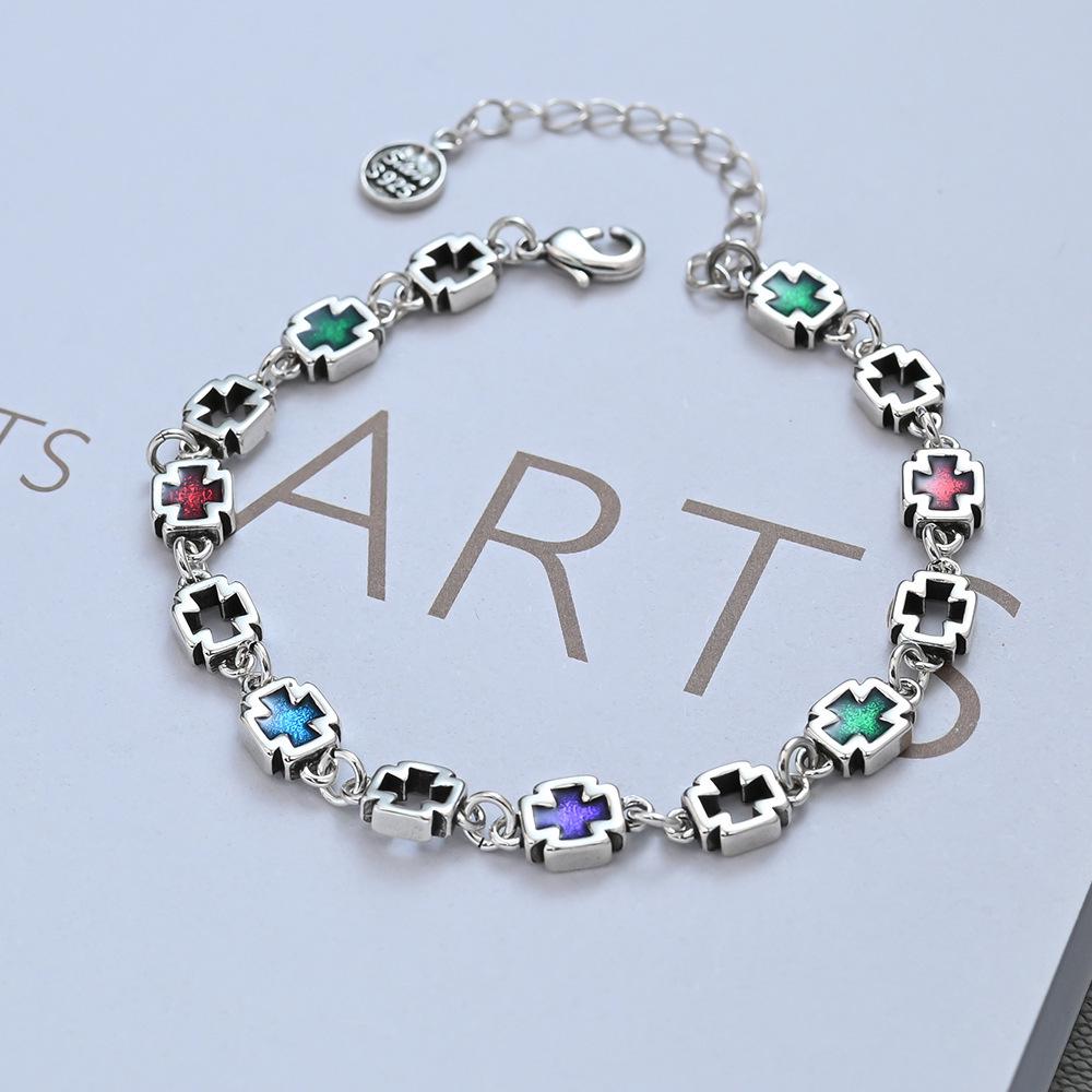 Colorful Enamel Drip Cross Bracelet - Women's Simple Light Luxury Hip Hop Jewelry