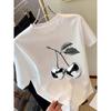 Golden Cherry Print Women Short Sleeve T-Shirt Stylish Casual Tee a Sense of Elegance Versatile Top for Women Minimalist Design