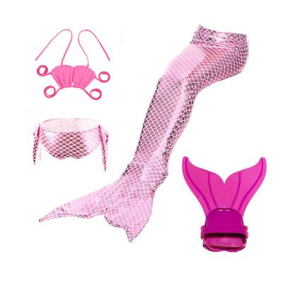 Kids Colorful Mermaid Princess Bikini Swimsuit Set 4pcs Girls Mermaid Tail Swimming Monofin