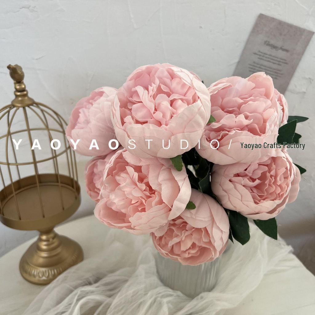 10-Head Artificial Peony Bouquet - Core-Filled Wedding & Home Décor Flower Arrangement