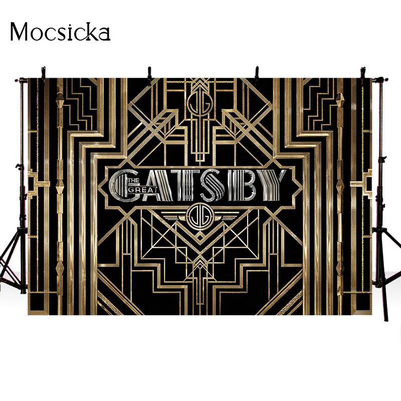 Great Gatsby Theme Birthday Party Photography Background Black Golden Line Customize Decor Backdrops Banner