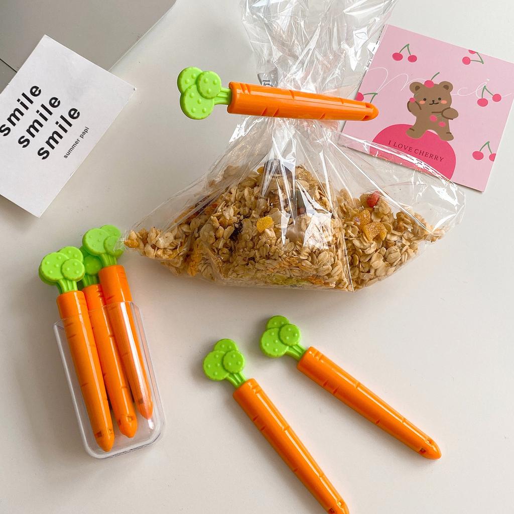 5Pcs Sealing Tongs Food Bag Closure Clip Carrot Shape Moisture Proof Kitchen Fresh Keep Accessories Refrigerator Sticker