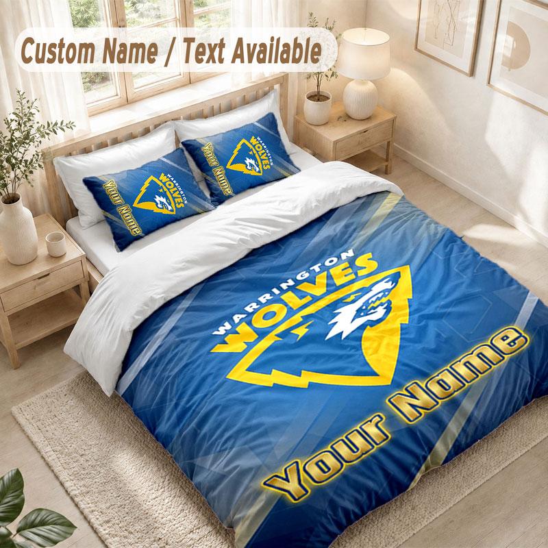 Custom Name Bedding Set 3 PiecesWarrington Wolves Print Duvet Cover + 2 Pillowcases Soft Bed Decor