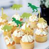 Pack of 24 Dinosaur Cupcake Topper Green Gold Glitter Cupcake Picks Cake Decoration for Baby Shower Wedding Birthday Event Party