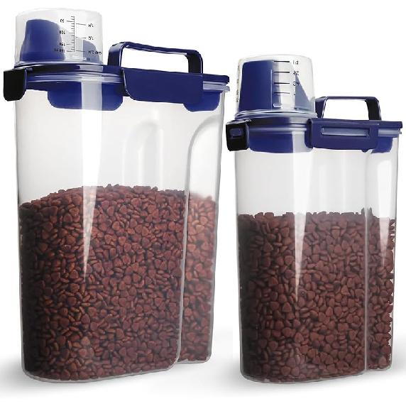 Upgraded Dog Food Storage Container Small, Cat Food Container Airtight, Pet Food Container Dispenser with Pour Spout, Measuring Cup and 4 Seal