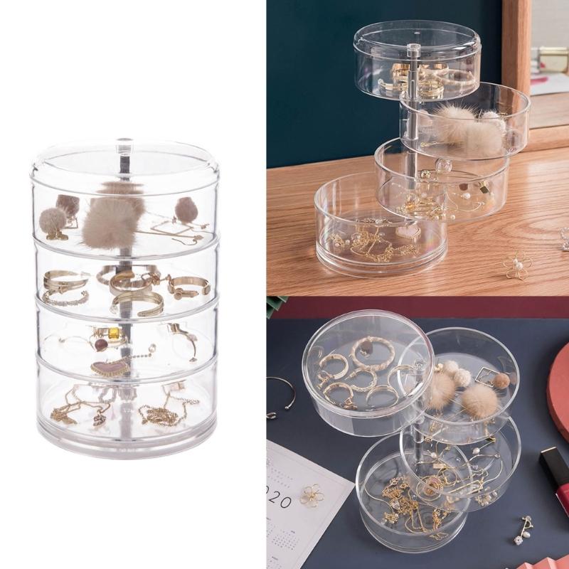 Practical Multilayer Clear Rotating Jewelry Box Case for Storing Displaying 3/4/5Tier Rotating Jewelry Holder Organizer
