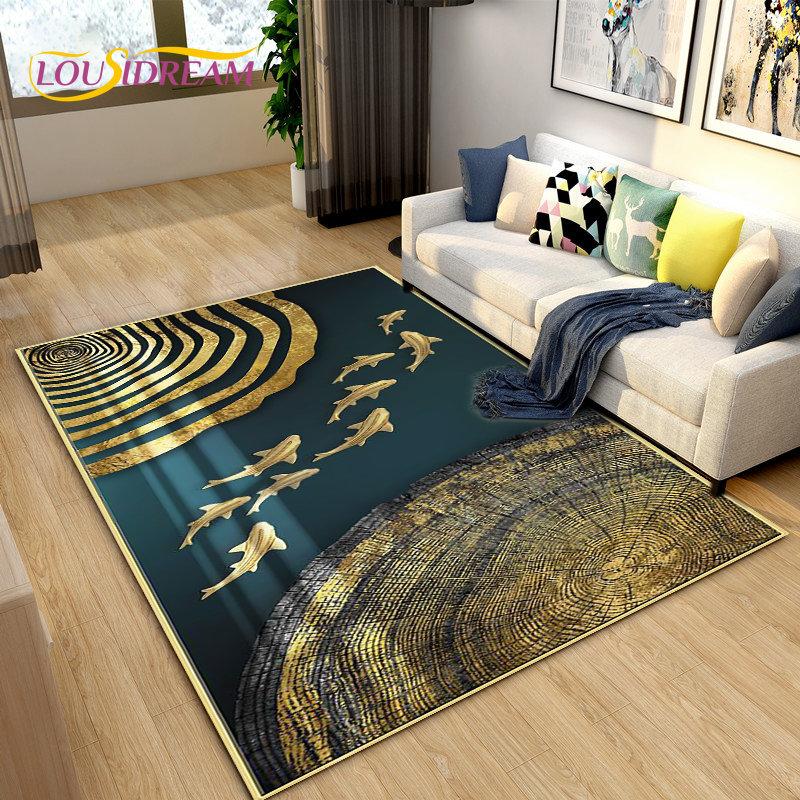 Nordic Luxury 3D Fish Carp Area Rug Large,Carpet Rug for Living Room Bedroom Sofa Decoration,Kitchen Doormat Non-slip Floor Mat