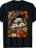 Unisex T-shirt Cute Animal Art, Men'S And Women'S T-Shirt, Three Hedgehogs In Tree Hollow with Autumn Leaves, Fall