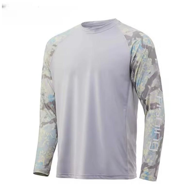 Mens Long Sleeve Crew Neck Fishing Shirt UV Protection Quick Dry Breathable Outdoor T-Shirt Fall
