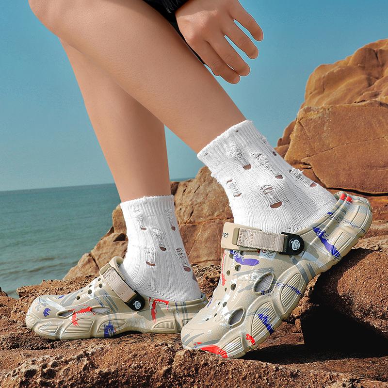 Fashion Summer Men's Upsteam Shoes Slipper Thick-Soled Sandals Non-Slip Garden Clogs Breathable Toe-Cap Slides Casual Beach Slippers