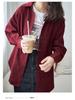 Women's Retro Wine Red Brushed Plush Long-Sleeve Shirt Jacket for Layering